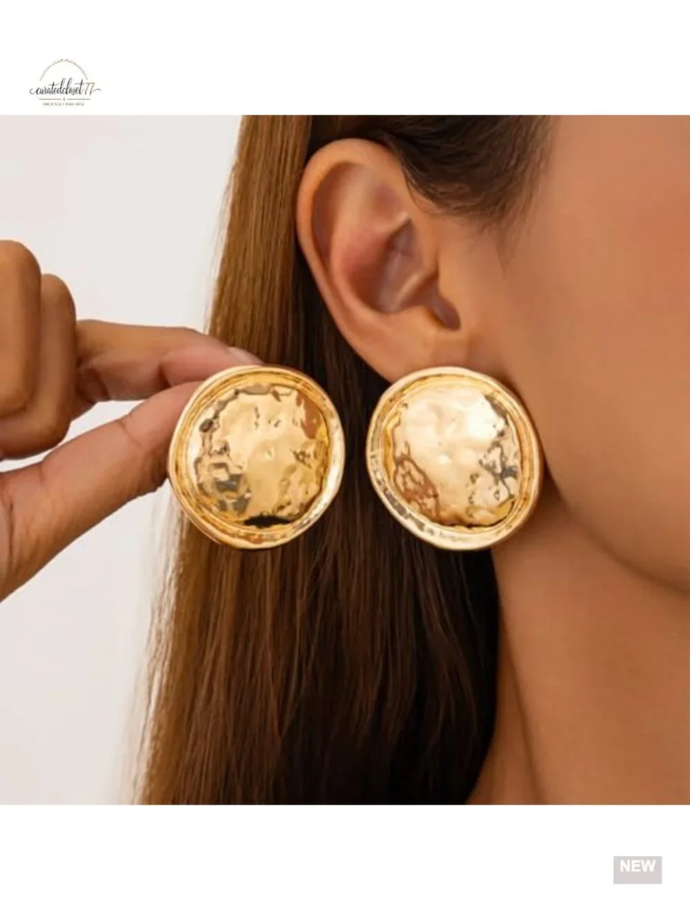 Large Hammered Round Statement Dangle Earrings Chunky Big Geometric Vintage